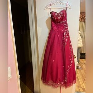 May Queen Strapless Pink Dress with Floral Accents